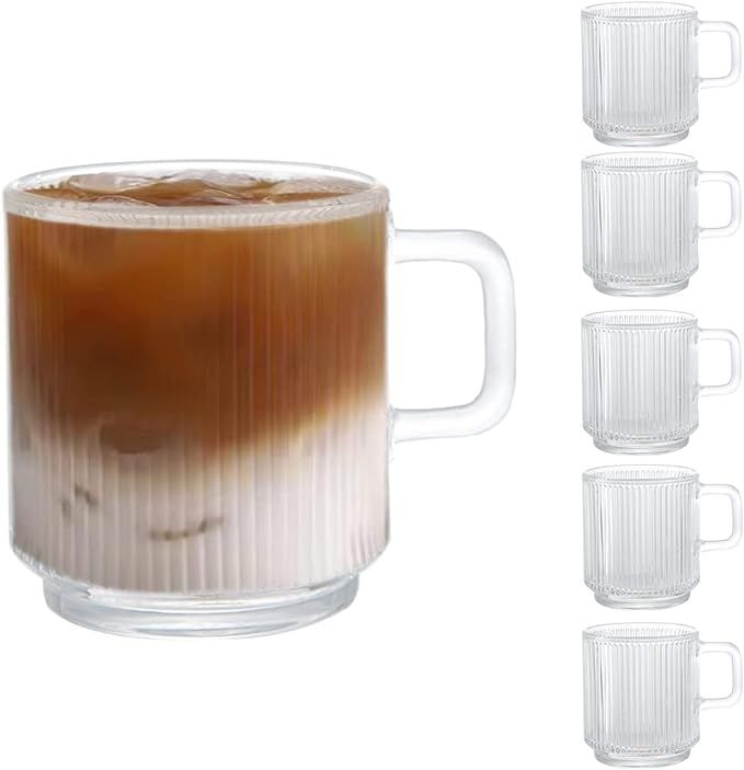 D.M DESIGN·MASTER [6 PACK, 12 OZ] - Premium Glass Coffee Mugs with Handle. Transparent Tea Glass... | Amazon (US)