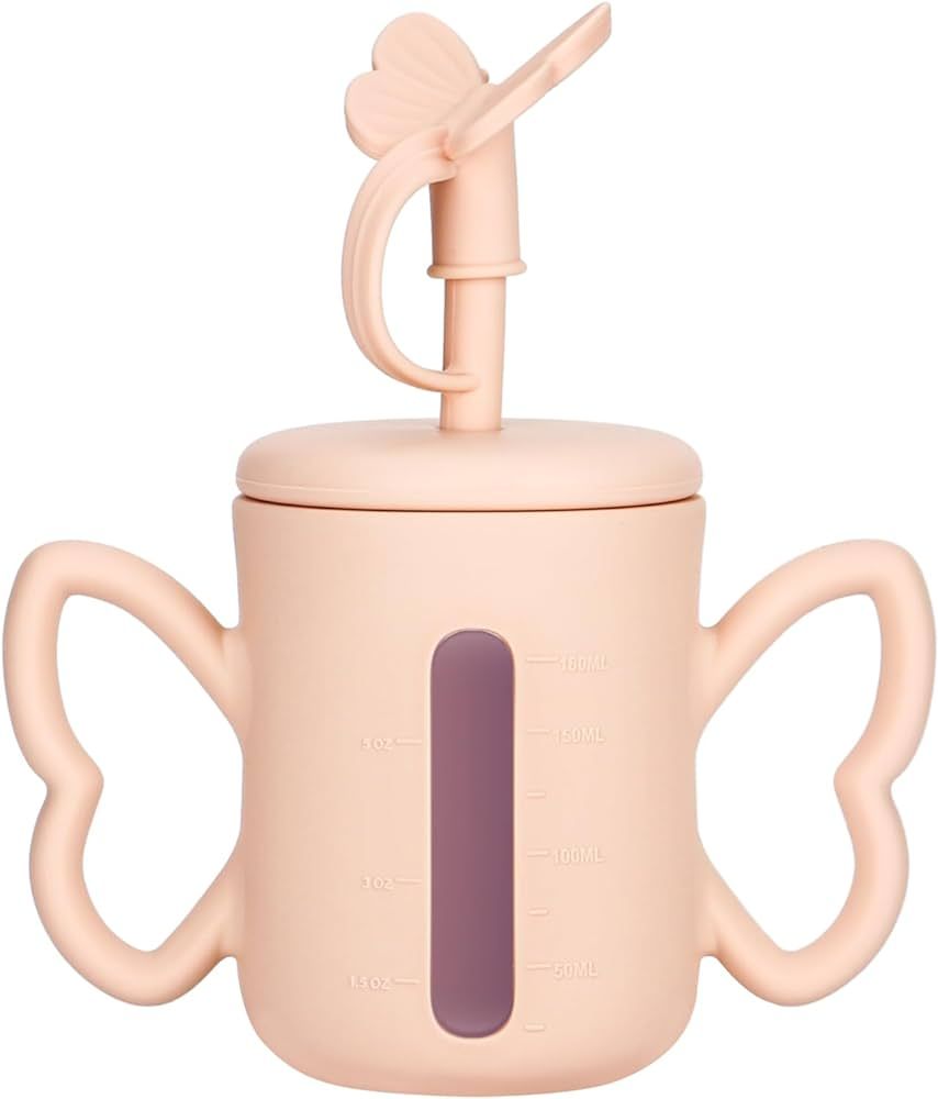 Butterfly Training Cup with Straw Lid For 6M+ Infants & Toddlers, Pink Sippy Cup/Smoothie Cup, 5o... | Amazon (US)