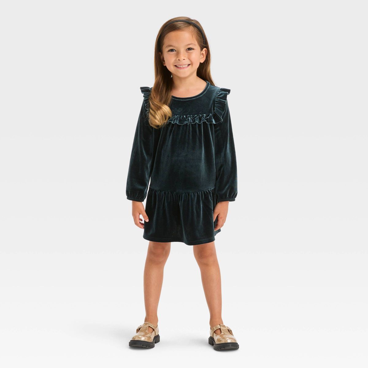 Toddler Girls' Solid A-Line Long Sleeve Dress - Cat & Jack™ Black | Target