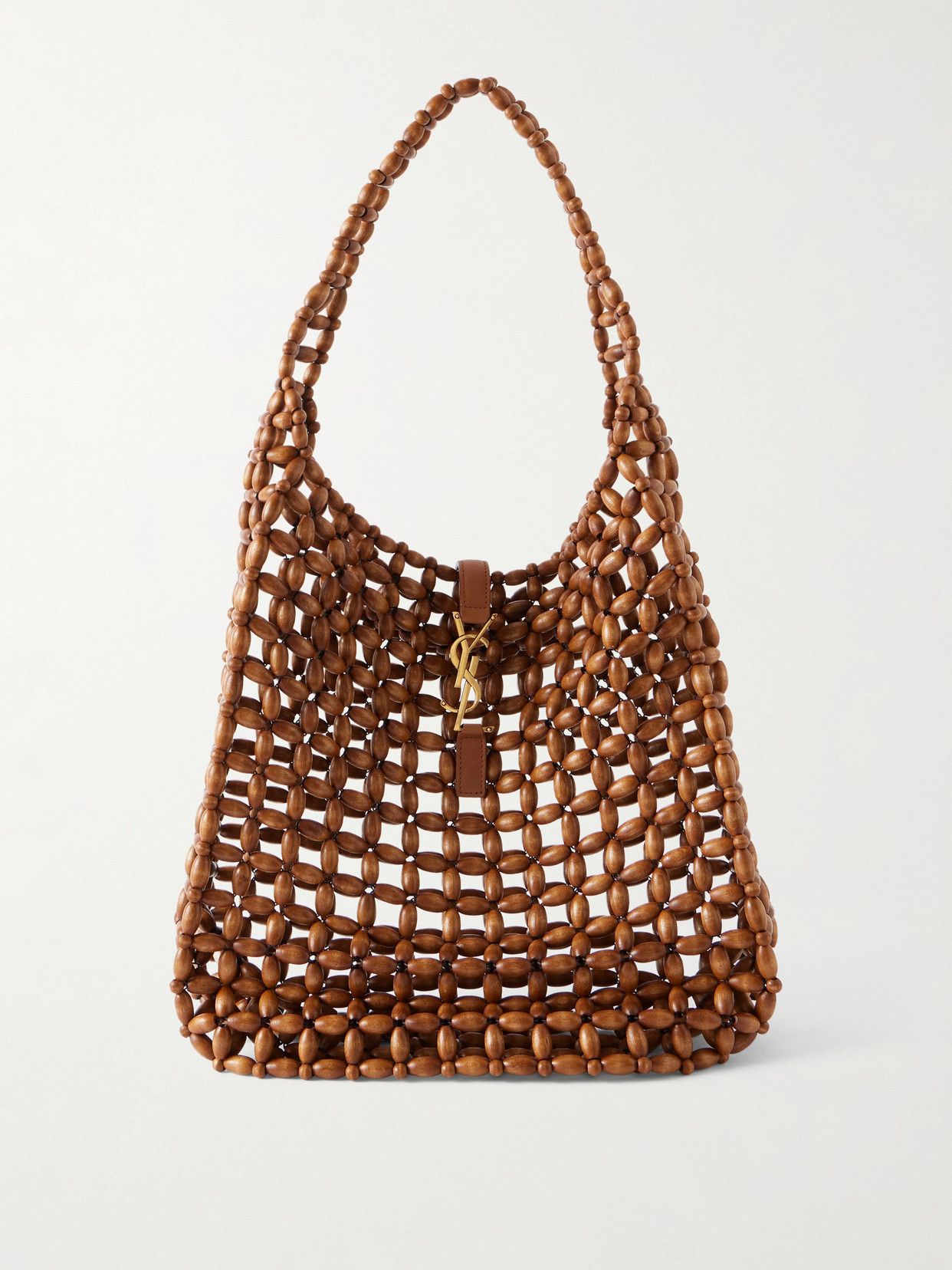 SAINT LAURENT - Le 5 À 7 Large Leather-trimmed Beaded Wood Shoulder Bag - Brown | NET-A-PORTER (UK & EU)
