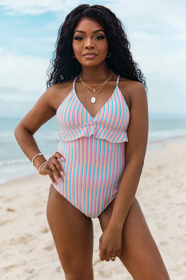 Love Like Ours Striped V-Neck One Piece Swimsuit | Pink Lily