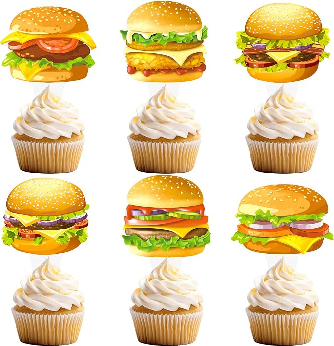 48pcs Hamburger Theme Cupcake Toppers Fast Food Decorations Burger Birthday Party Cake Cupcake Pi... | Amazon (US)
