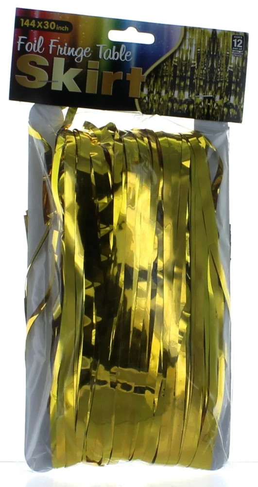 Gold Metallic Foil Fringe Table Skirt 144" x 30" Party Decoration - Walmart.com | Walmart (US)