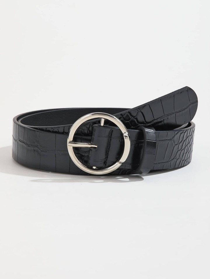 Crocodile Embossed Round Buckle Belt | SHEIN