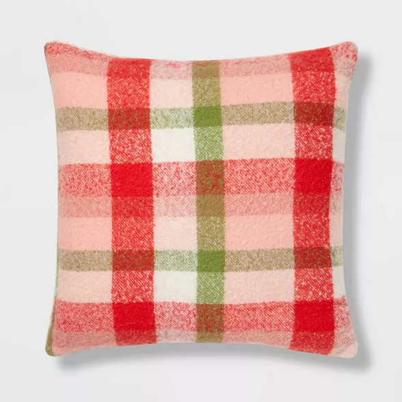 Plaid Boucle to Faux Rabbit Fur Reversible Christmas Throw Pillow Ivory - Threshold™ | Target