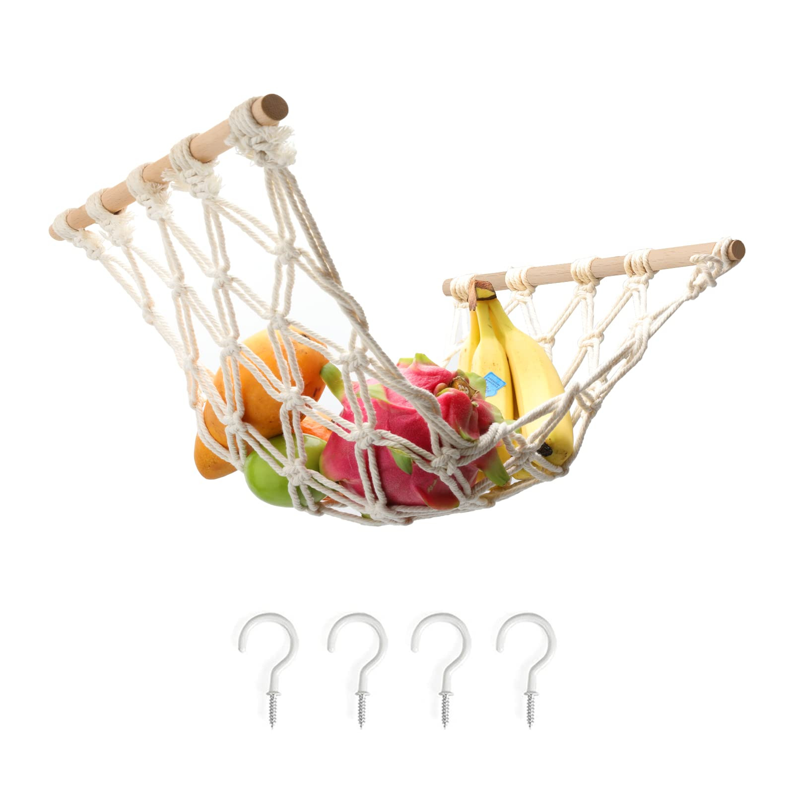 Hanging Fruit Hammock with Hooks, Hanging Fruit Basket Under the Kitchen Cabinet for Storing Bana... | Amazon (US)