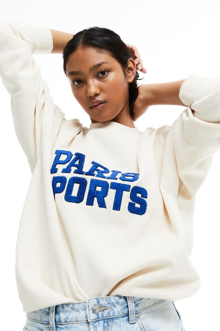 Oversized Sweatshirt with Motif - Cream/Paris Sports - Ladies | H&M US | H&M (US + CA)