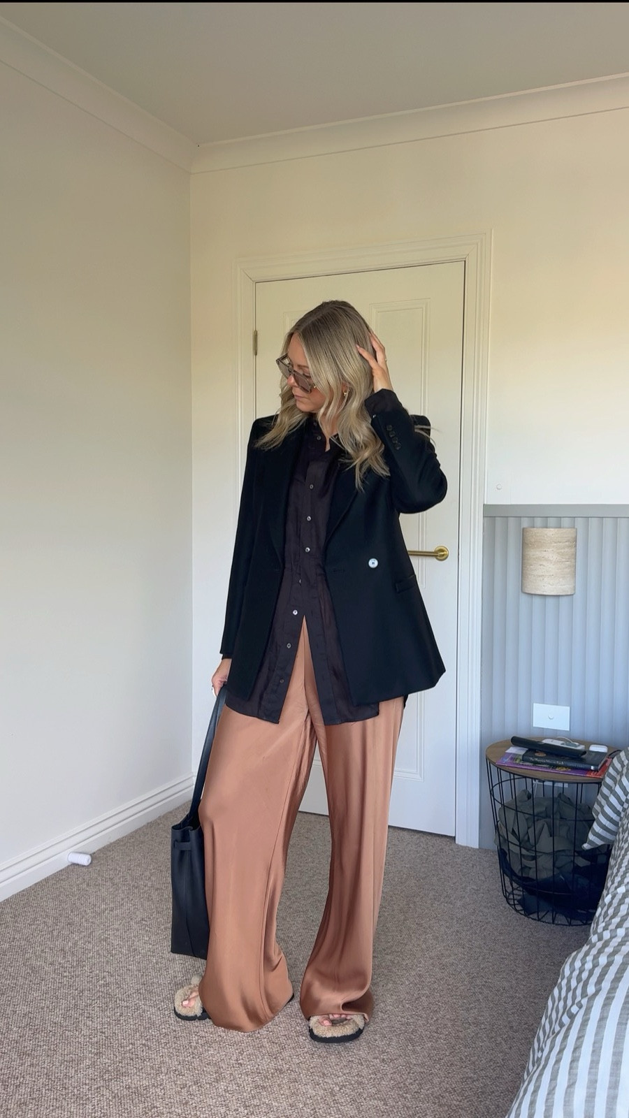 Satin pants and oversized sheer shirts 🖤 I’m in a 10 in both - pants are old Witchery, but I’ve linked some similar styles x

#LTKstyletip #LTKaustralia #LTKworkwear
