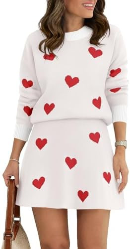 Tankaneo Womens Skirt 2 Piece Sweater Set Long Sleeve Crewneck Sweaters Pleated Mini Skirt Knit L... | Amazon (US)