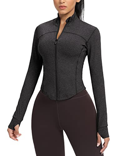 AVGO Long Sleeve Workout Tops for Women Slim Fit Athletic Jackets Lightweight Workout Sweaters for Gym Running Pilates Yoga Track Golf Hiking Crossfit Charcoal Black | Amazon (US)