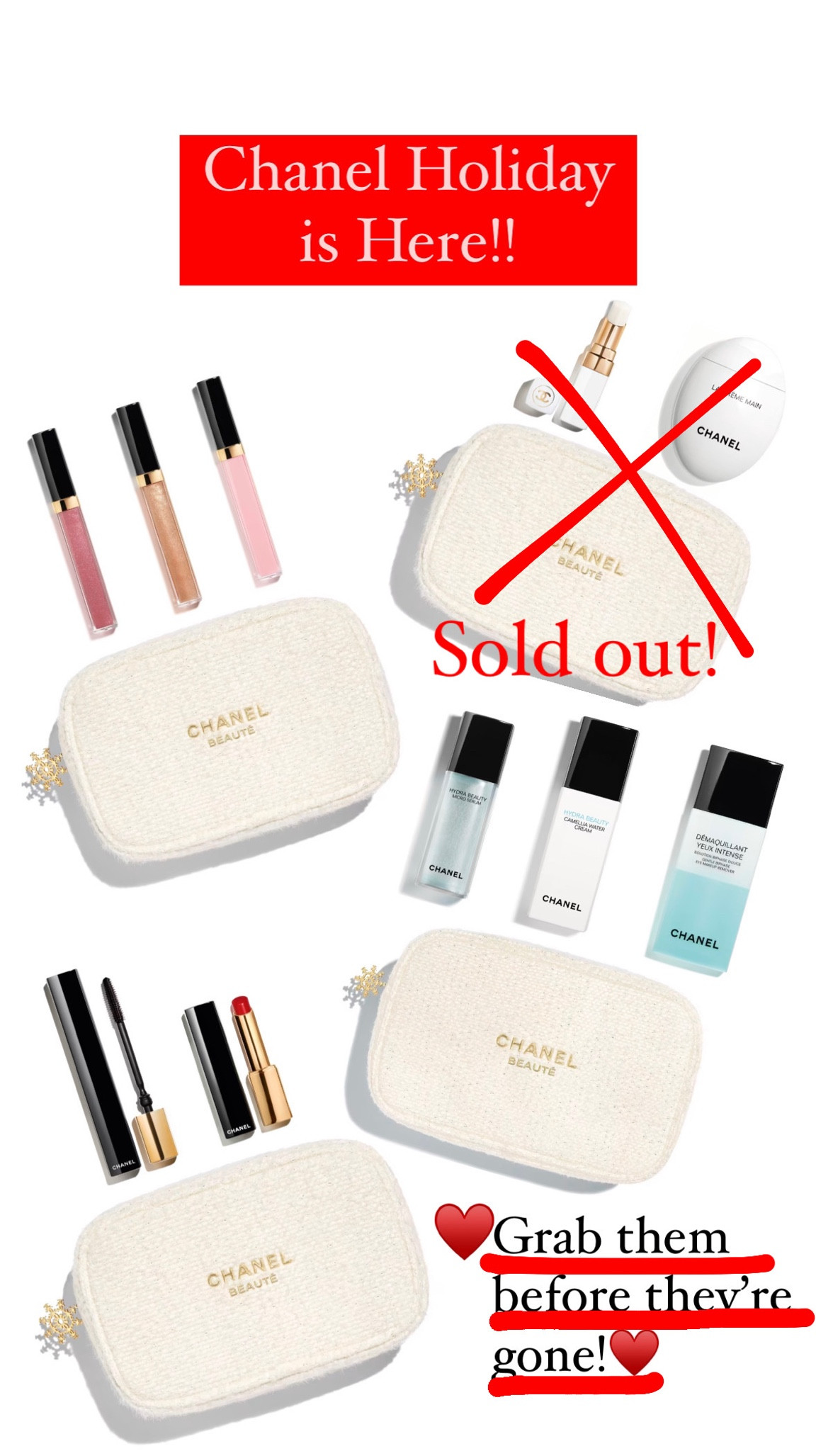 These Chanel Holiday sets sell out every year! Grab yours before they’re gone! Perfect gifts for family and friends! The makeup bag is beautiful too!♥️

#LTKBeauty #LTKHoliday #LTKGiftGuide