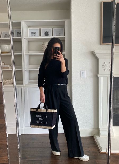 Timeless all black 🖤
- Black Mongolian Cashmere Crewneck Sweater. SO soft. This is priced under $50 if you can believe it!The quality is superb too. I’m wearing a small. Use my code below (for new customers only) to get 10% off your first order. INFG-DANIKA10
- Skinny black leather belt. I’m wearing the XS/small.
- My bag is so chic and you can customize the text. 
- Black high waisted trousers. I’m wearing a size Xs. 
- Sustainable sneakers by Veja. If you’re a half size, go up not down. 

Work outfit 
Quince sweater
Chic work outfit 
Office outfit 

#LTKworkwear #LTKover40 #LTKfindsunder50