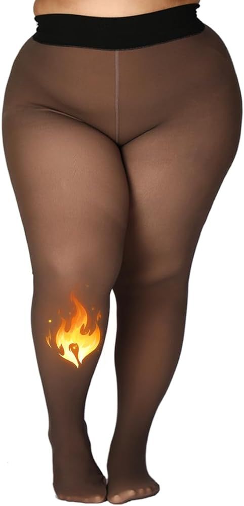 MERYLURE Plus Size Fleece Lined Tights,Winter Warm Fake Translucent Leggings for Women,Thick Thermal Pants Pantyhose | Amazon (US)