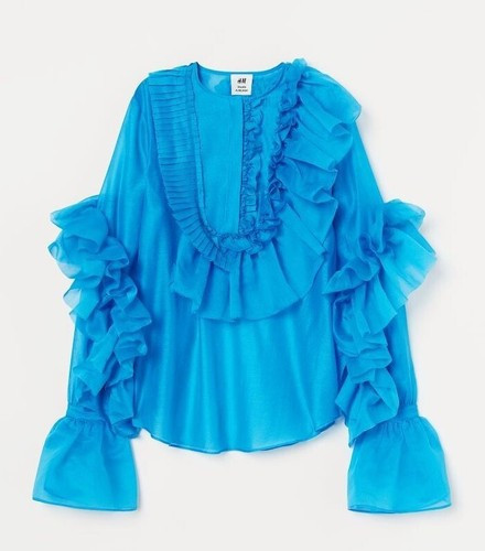 H&M Studio Collection Voluminous Ruffle Blouse - Blue | eBay US