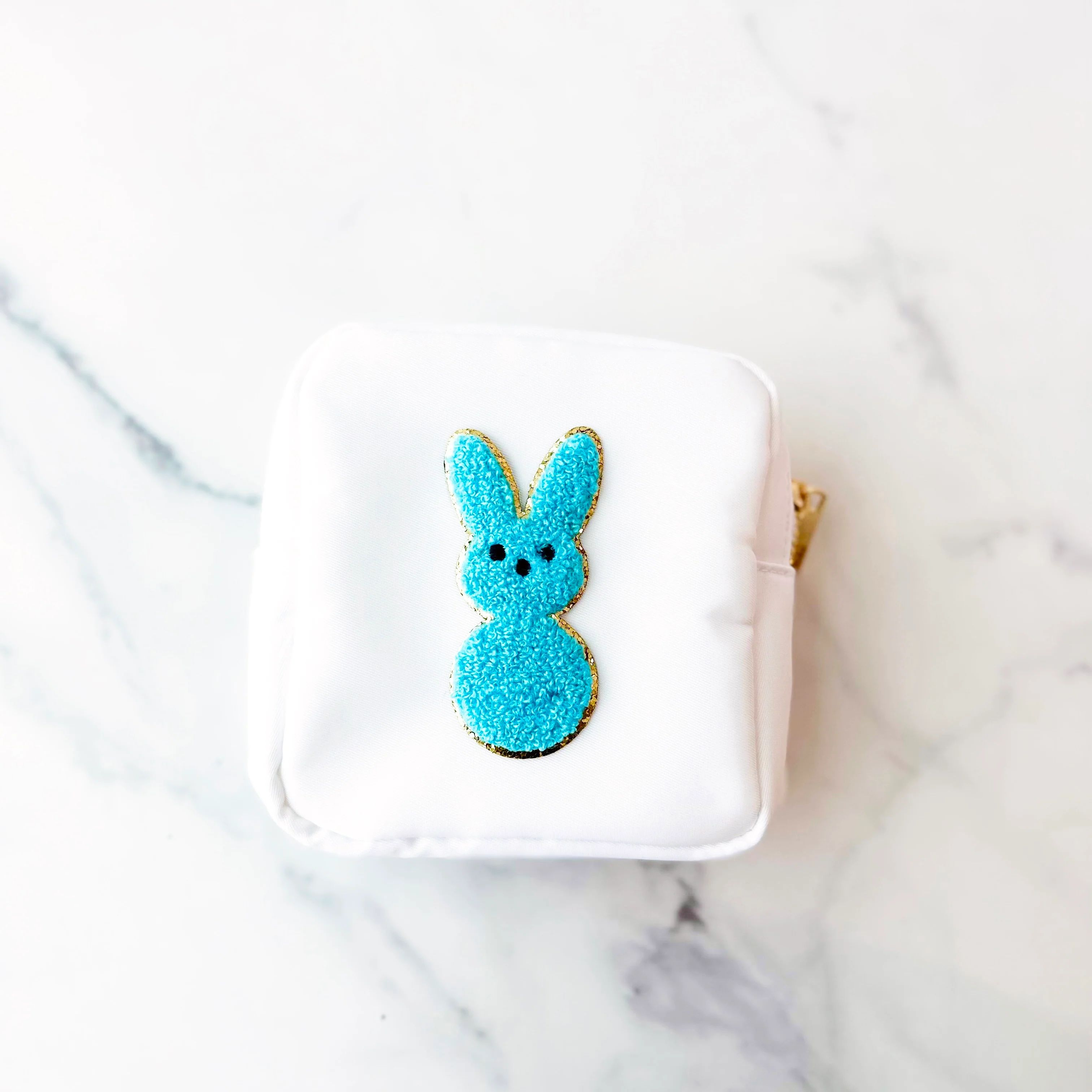 White Pouch with Blue Peeps Patch | Golden Thread