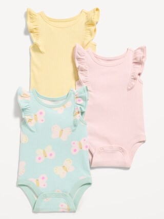 Ruffle-Trim Ribbed Bodysuit 3-Pack for Baby | Old Navy (CA)