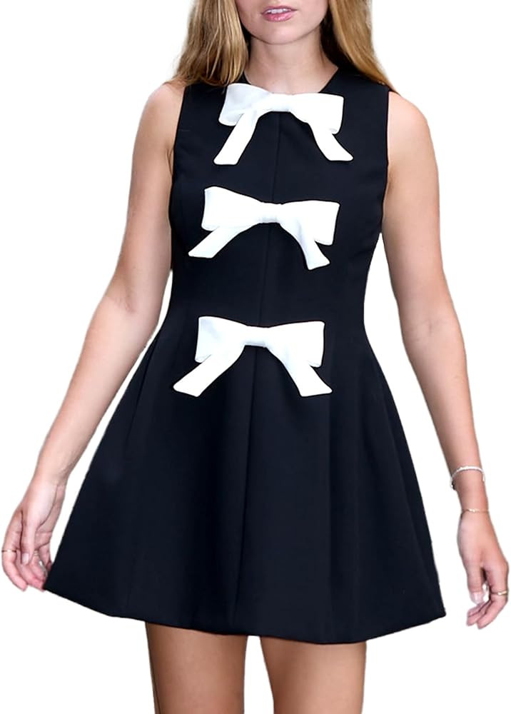 Women's Bow Front Mini Dress Sleeveless Crewneck Cute Cocktail Party Dress | Amazon (US)