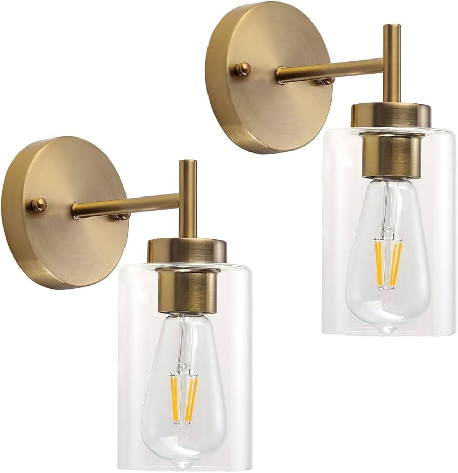 ETONIMERR 2 Pack Gold Wall Sconces Industrial Brass Gold Vanity Lights for Bathroom, Rustic Singl... | Amazon (CA)
