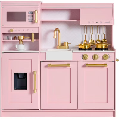 Best Choice Products Pretend Play Kitchen with Espresso Machine - Pink 502C with Herringbone | Target