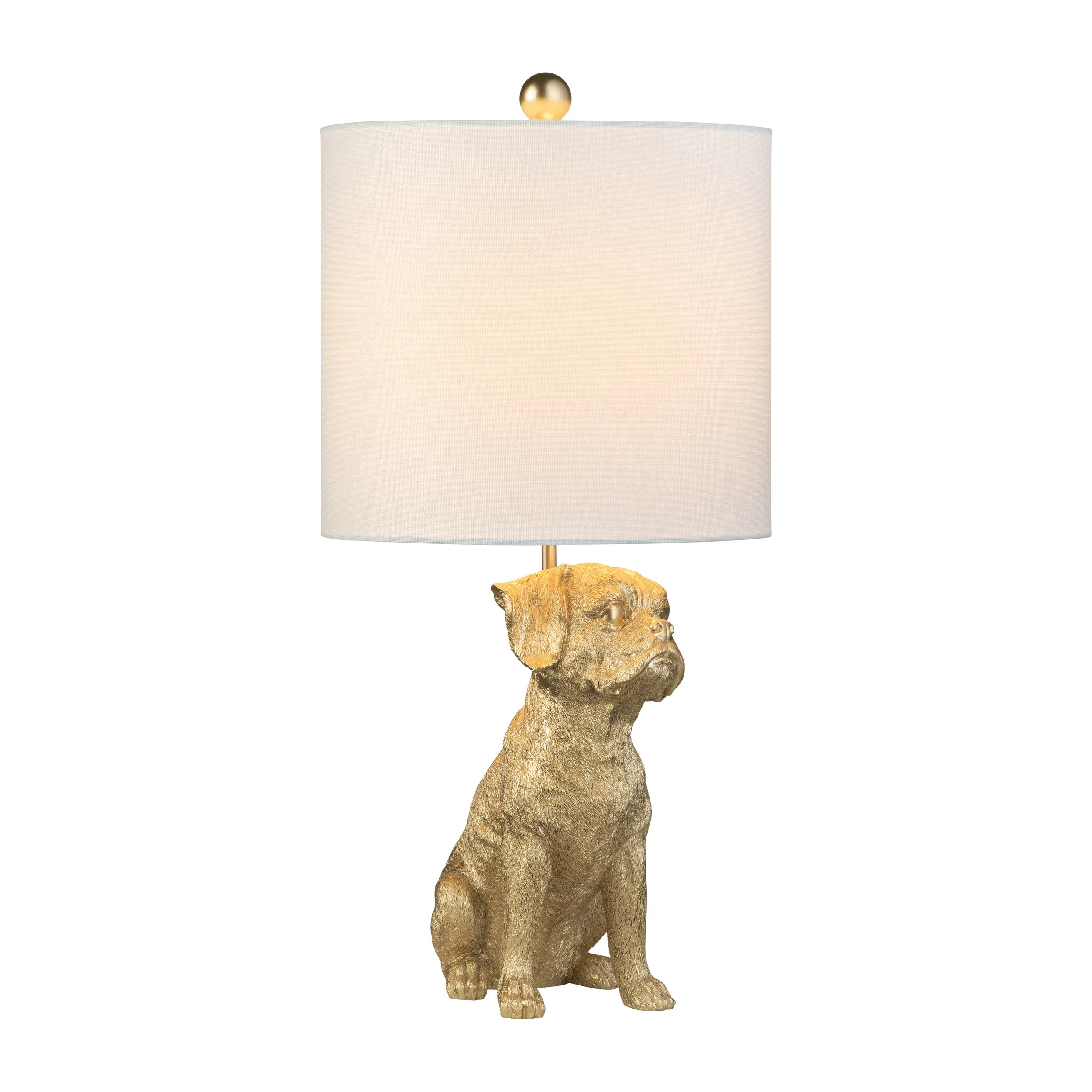 Gold Resin Boxer Dog Table Lamp With Linen Shade | Wayfair North America
