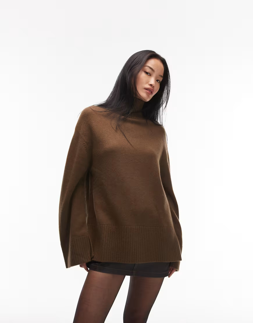 & Other Stories high neck relaxed knit sweater in mocha brown | ASOS (Global)