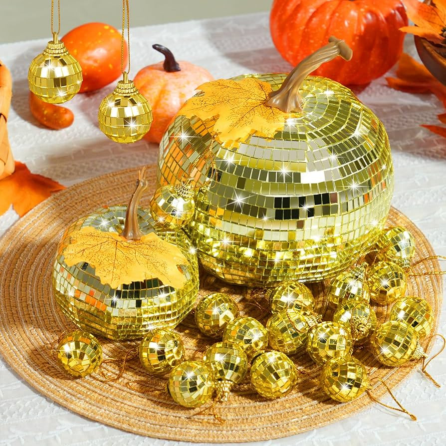 Yoiemivy 22 Pcs Pumpkin Disco Ball Decor Glitter Mirror Disco Balls Pumpkin Fall Table Decoration... | Amazon (US)