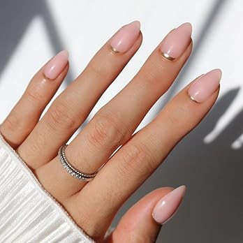 Glamnetic Press On Nails - Goal Chaser | Short Almond Neutral Fake Nails with Gold Reverse French... | Amazon (US)