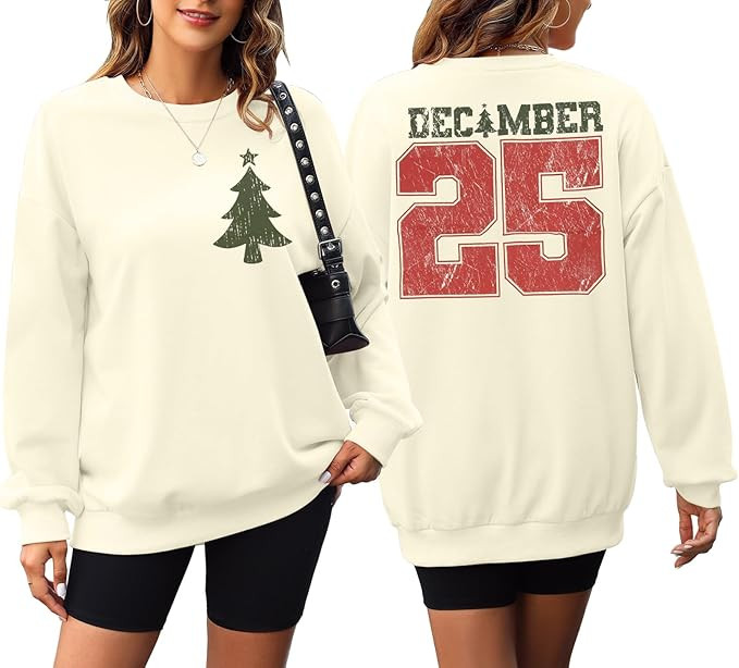 JINTING Christmas Sweatshirts for Women December 25 Graphic Sweater Classic Christmas Tree Pullov... | Amazon (US)