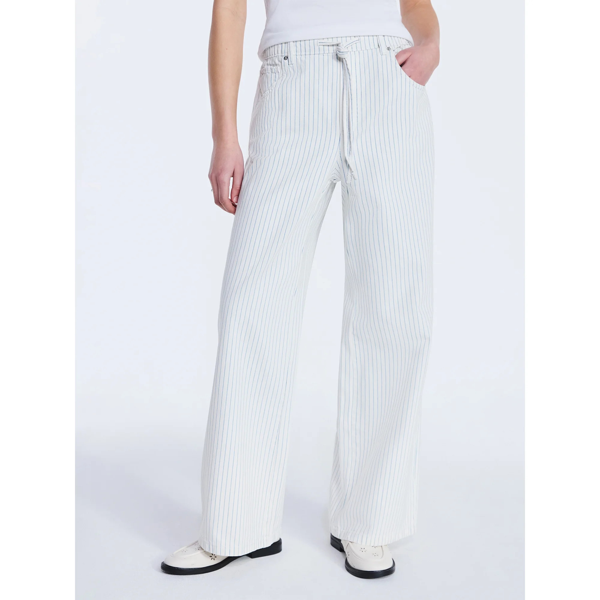 Free Assembly Women's and Women's Plus Striped Wide Leg Relaxed Jeans with Elastic Waist, Sizes X... | Walmart (US)