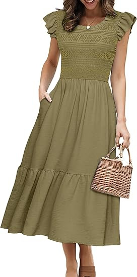Simplee Womens Boho Maxi Dress Flutter Sleeve Summer Casual Smocked Waist A Line Flowy Tiered Dre... | Amazon (US)
