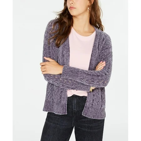 Hippie Rose Juniors' Pointelle-Knit Chenille Cardigan Black Size Large | Walmart (US)