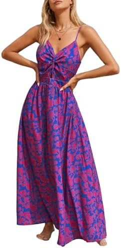 CUPSHE Women's Maxi Dress Floral Print Twisted V Neck Sleeveless Long Dress Summer Casual Dress | Amazon (US)