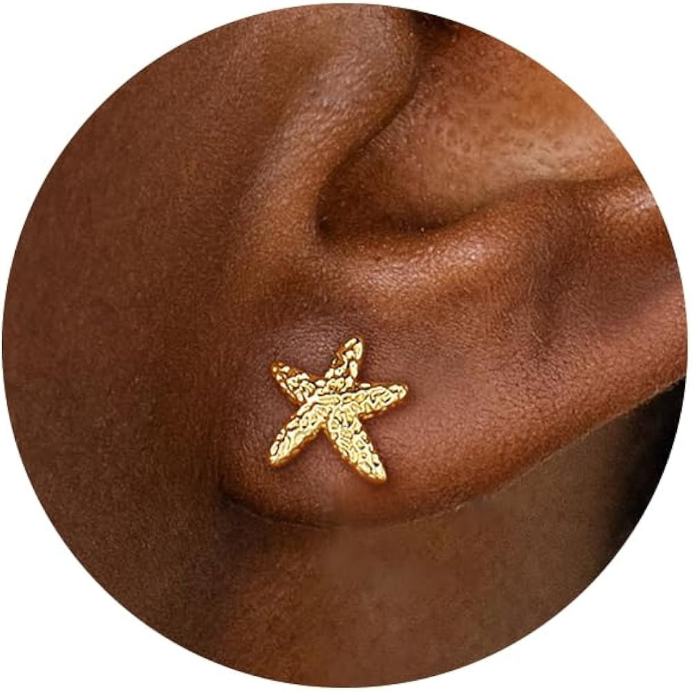 Gold Starfish&Shell Summer Earrings Dainty Gold Stud Earrings for Women Trendy Hypoallergenic 14k... | Amazon (US)