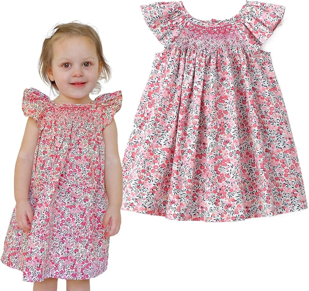Simplee kids Baby Girl Smocked Dress Summer Casual Short Sleeve Dresses Floral Print Sundress Pri... | Amazon (US)