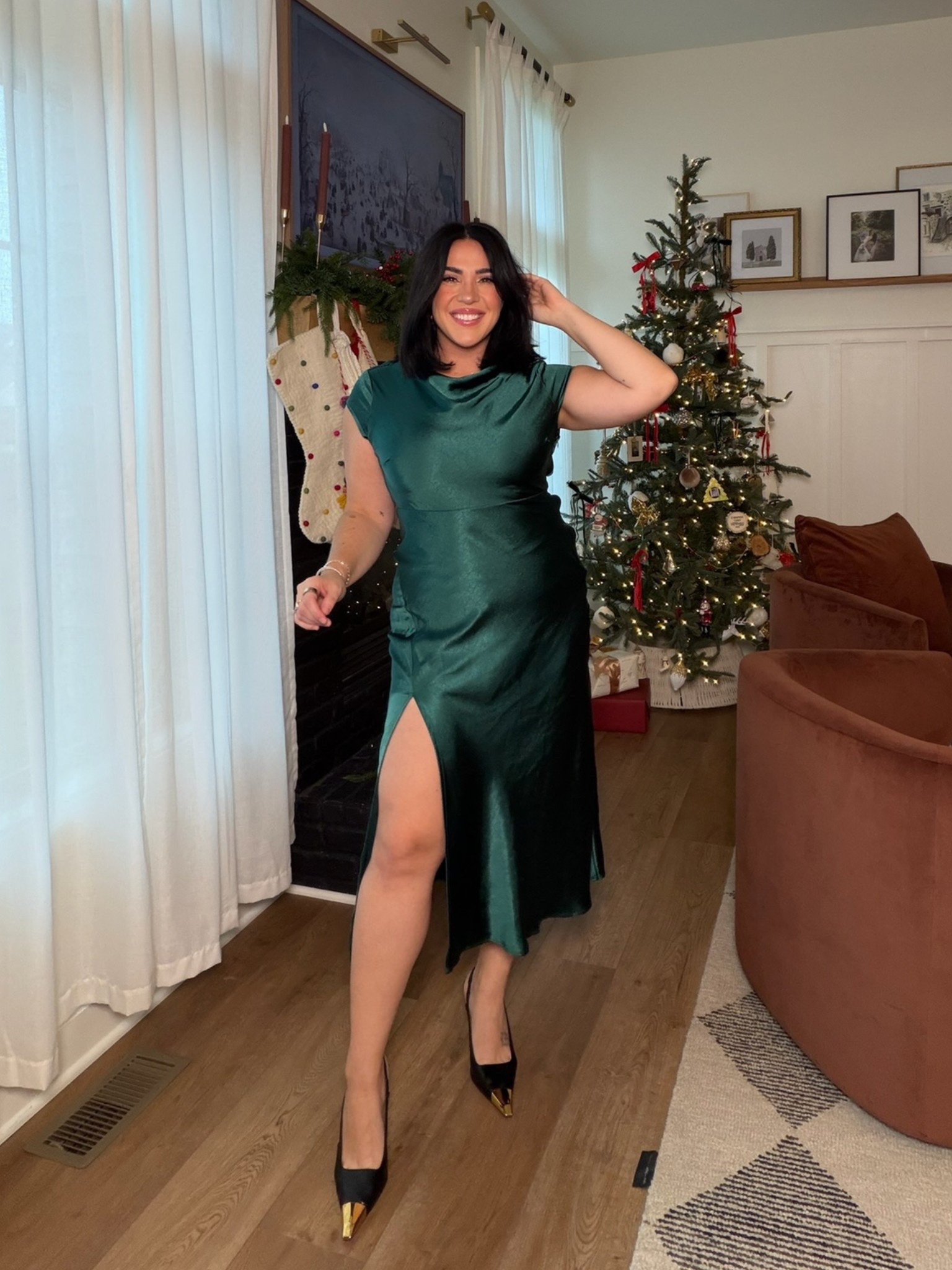 The prettiest green silk midi dress! So flattering on thicker tummy & would be perfect for a holiday outfit or even winter wedding guest. Under $50 on Amazon! 

I'm in a size L

#LTKMidsize #LTKHoliday #LTKSeasonal