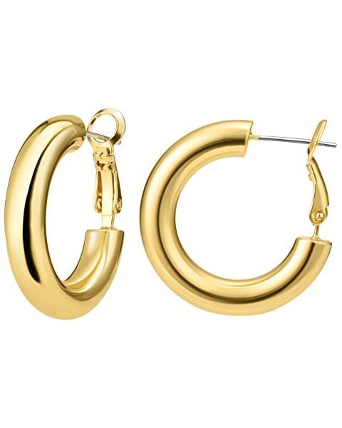 Amazon.com: Gacimy Chunky Gold Hoop Earrings for Women 14k Real Gold Plated, 925 Sterling Silver ... | Amazon (US)