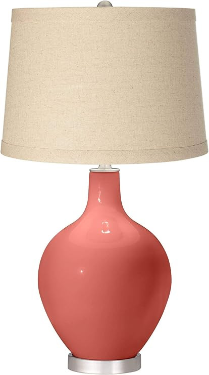 Color + Plus OVO 28 1/2" Oatmeal Linen Shade Coral Reef Pink Table Lamp | Amazon (US)