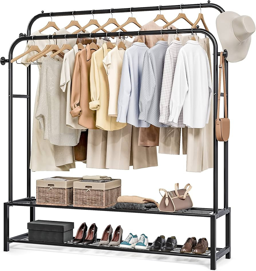 JOISCOPE Double Rods Portable Garment Rack for Hanging clothes, Space Saving Clothing Rack, Frees... | Amazon (US)