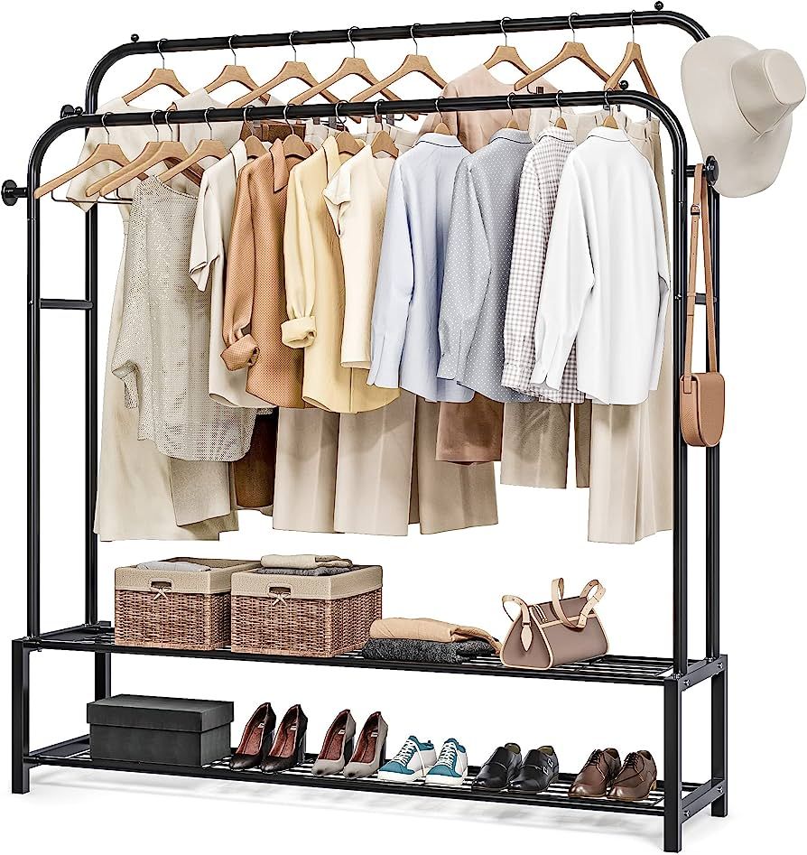 JOISCOPE Double Rods Portable Garment Rack for Hanging clothes, Space Saving Clothing Rack, Frees... | Amazon (US)
