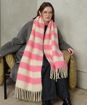 Women's Fall Winter Chunky Scarves Big Thick Warm Knit Blanket Scarf Long Oversized Striped Tasse... | Amazon (US)