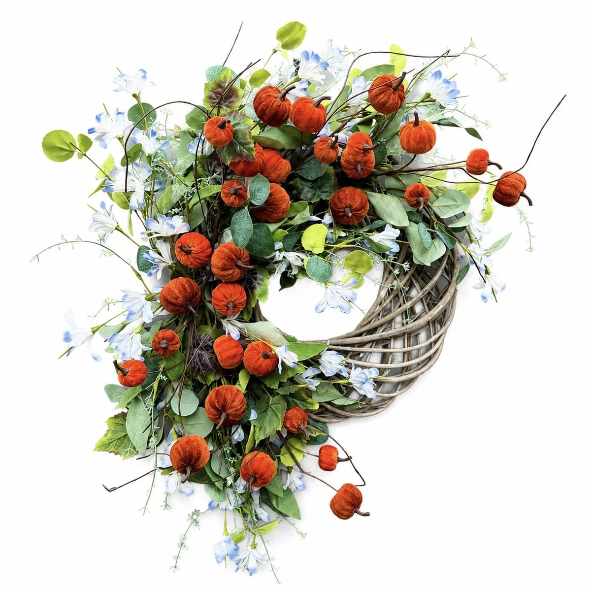 26" Real Touch Fall Pumpkin Wildflowers Front Door Wreath, Artificial Half Ring Eucalyptus Rattan... | Wayfair North America