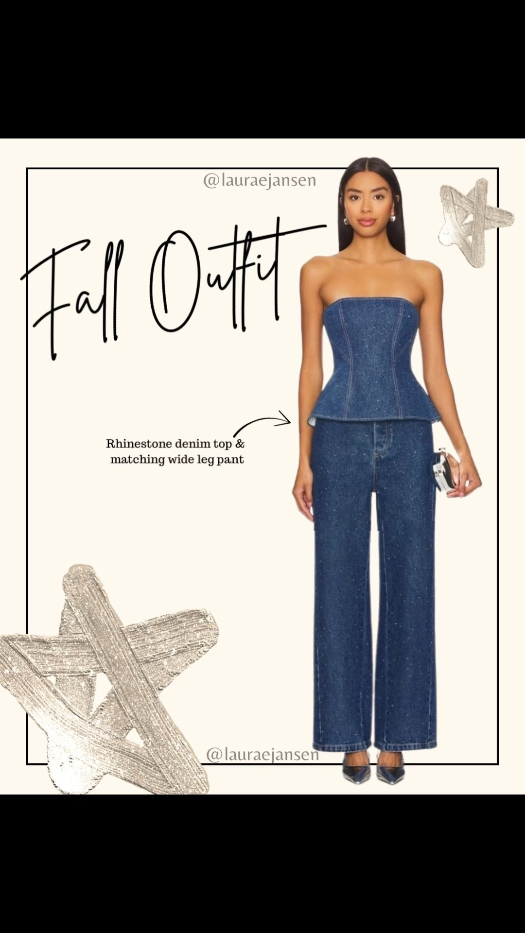 Rhinestone denim top and pant - fall outfit inspo

#LTKParties #LTKSeasonal #LTKNYFW