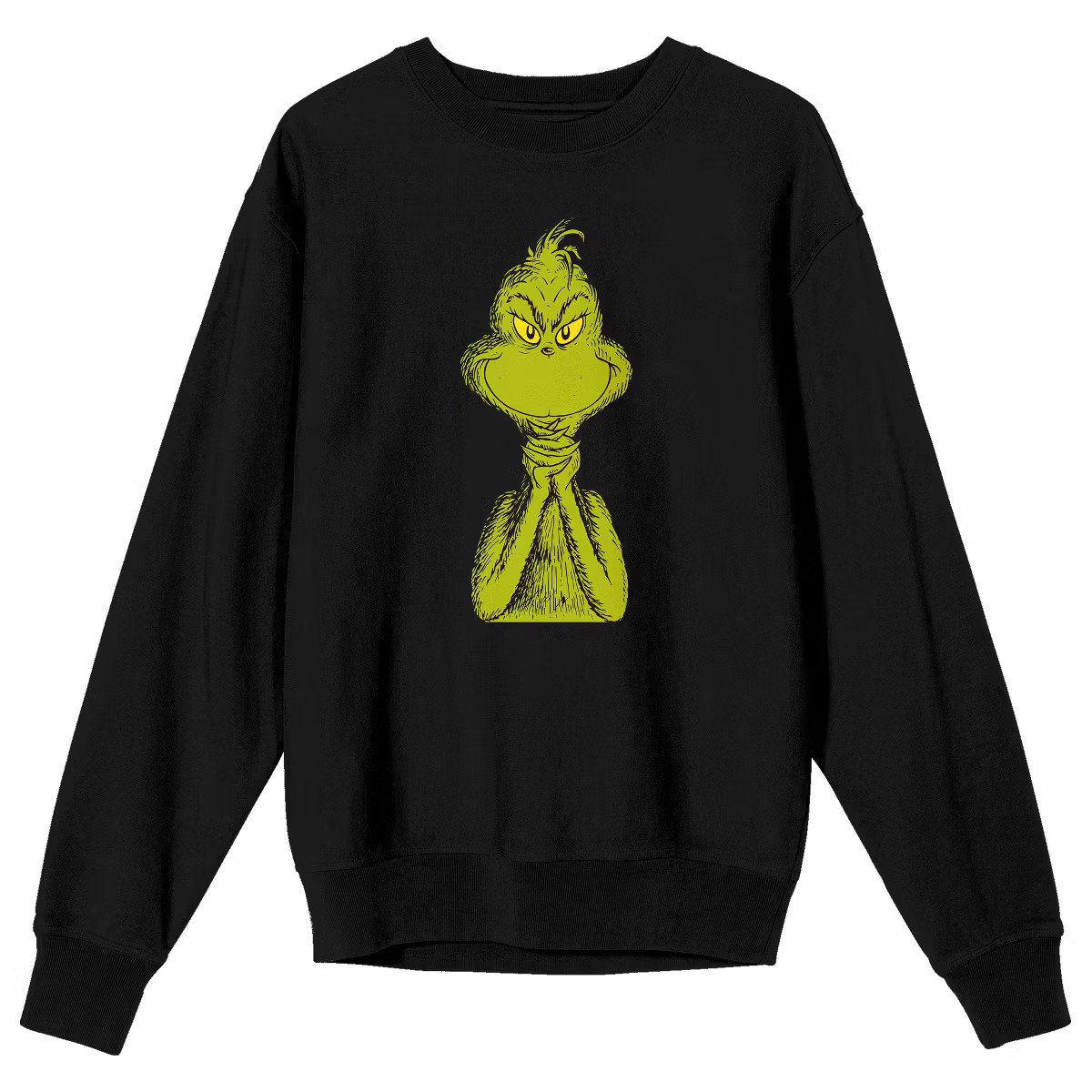 The Grinch Half Body Menacing Smile Men's Black Crew Neck Long Sleeve Sweatshirt | Target