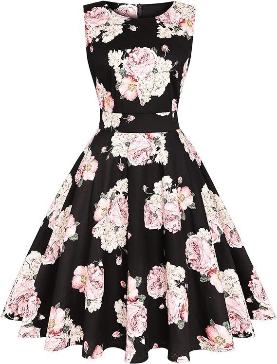 IHOT Vintage Tea Dress 1950's Floral Flare Casual Garden Retro Swing Party Cocktail Dress for Wom... | Amazon (US)