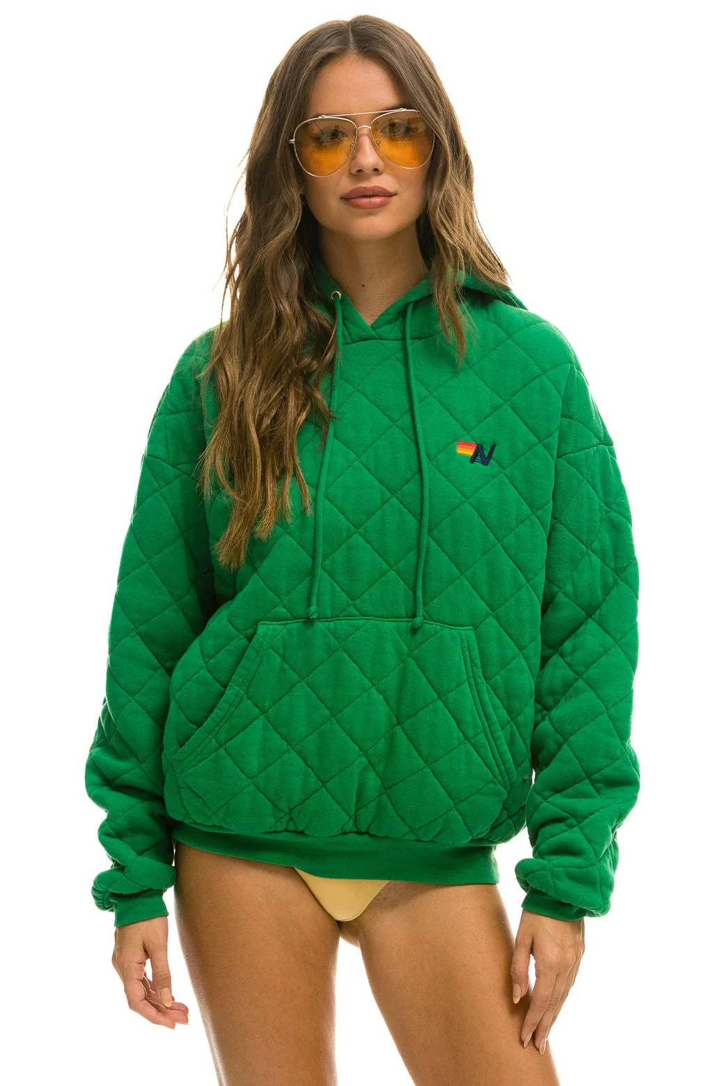 QUILTED RELAXED PULLOVER HOODIE - KELLY GREEN | Aviator Nation