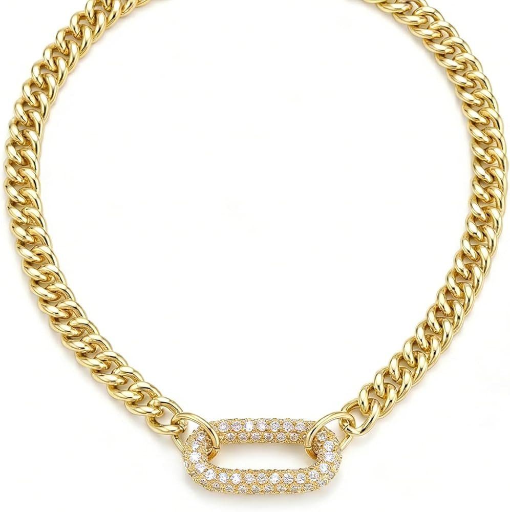 1 Pcs Chunky Herringbone Paperclip Cuban Link Chain,Gold Plated Chunky Cuban Link Chain,Women Tre... | Amazon (US)