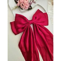 Promotionoversize Red Bow Barrette, Satin Hair Bow, Long Tail, Sateen Barrette.bow Scrunchie.oversize Bow, Silky Clip | Etsy (US)