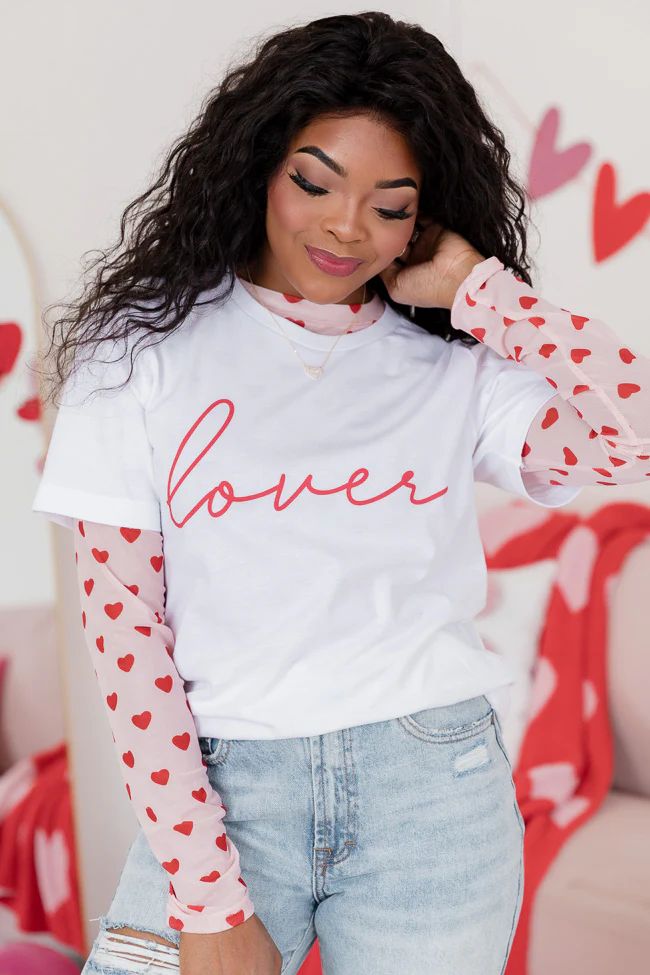 Lover Script White Bella Canvas Graphic Tee | Pink Lily