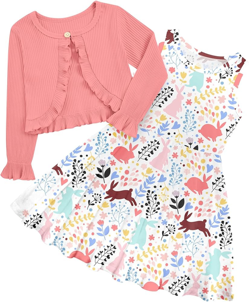 Toddler Girl Sleeveless Dresses and Long Sleeve Ruffle Cardigan 2 Piece Fall Outfits for 2-8T | Amazon (US)