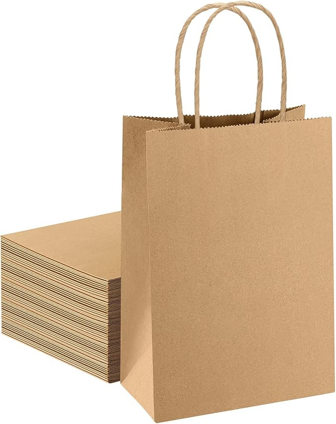 boxusa Kraft Paper Bags, 5.25x3.75x8 inches 25 Pack Brown Small Paper Bags with Handles Bulk, Gif... | Amazon (US)